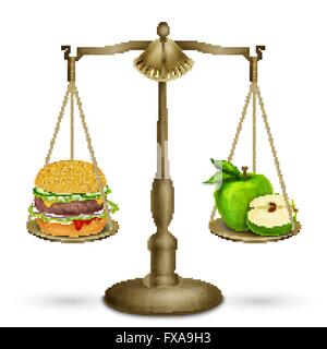 Hamburger e apple su scale Illustrazione Vettoriale