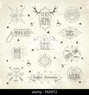 Il Caffè Retrò set emblema Illustrazione Vettoriale