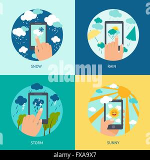 Meteo smart phone set Illustrazione Vettoriale