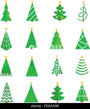 Albero di Natale icone flat Illustrazione Vettoriale