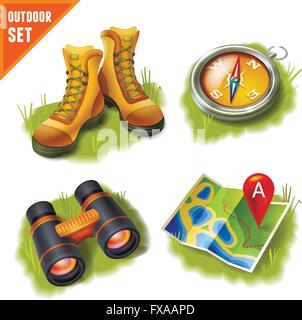 Campeggio set di icone Illustrazione Vettoriale