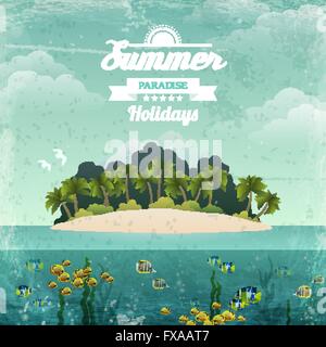 Isola tropicale poster vintage Illustrazione Vettoriale