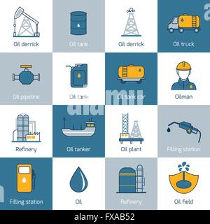 Icone di olio linea piatta Illustrazione Vettoriale