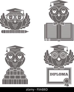 Gufi in tappi di graduazione impostata Illustrazione Vettoriale