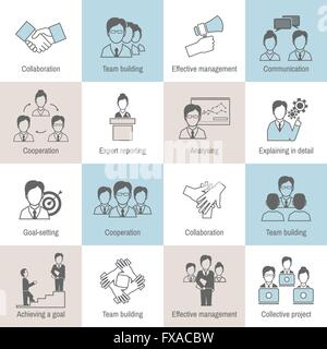 Il lavoro di squadra icone piatta linea Illustrazione Vettoriale