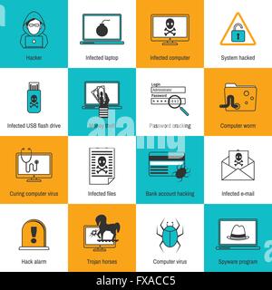 Hacker icone linea piatta Illustrazione Vettoriale