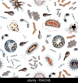 Batteri e virus modello senza cuciture colore Illustrazione Vettoriale
