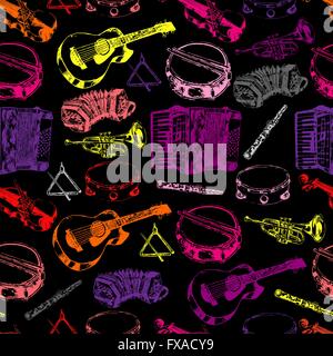 Strumenti musicali seamless pattern di colori Illustrazione Vettoriale