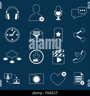 Rete sociale icone contorno Illustrazione Vettoriale