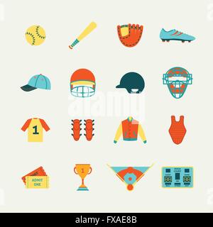 Icone di baseball piatto Illustrazione Vettoriale