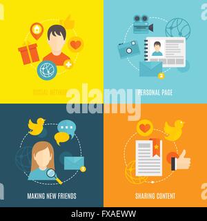 Icone sociale set piatto Illustrazione Vettoriale