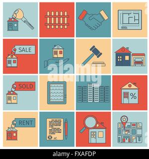 Immobiliare linea piatta icone Illustrazione Vettoriale