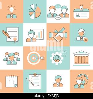 Business management icone linea piatta Illustrazione Vettoriale