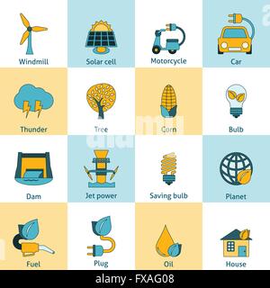 Eco energia set di icone Illustrazione Vettoriale