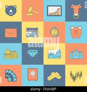Scambio delle finanze icone linea piatta Illustrazione Vettoriale