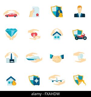 Icone di assicurazione flat Illustrazione Vettoriale