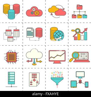 Analisi dei dati linea piatta icone Illustrazione Vettoriale