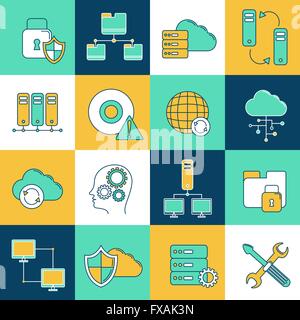 Rete e server icona impostare Illustrazione Vettoriale
