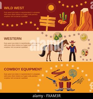 Banner Cowboy flat Illustrazione Vettoriale