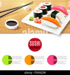 Il sushi e il tappetino di bambù Illustrazione Vettoriale