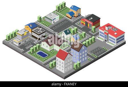 Concetto suburbana isometrico Illustrazione Vettoriale