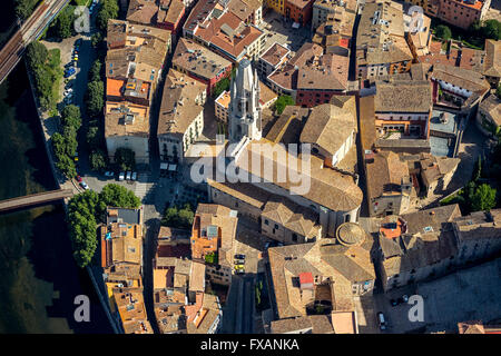 Vista aerea, Sant Feliu chiesa, Girona Costa Brava Catalogna, in Costa Brava Catalogna, Spagna, Europa, vista aerea, Foto Stock