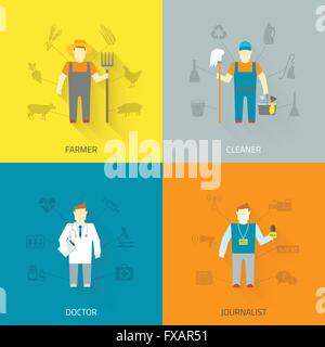 Professione caratteri 4x4 icone piano di composizione Illustrazione Vettoriale