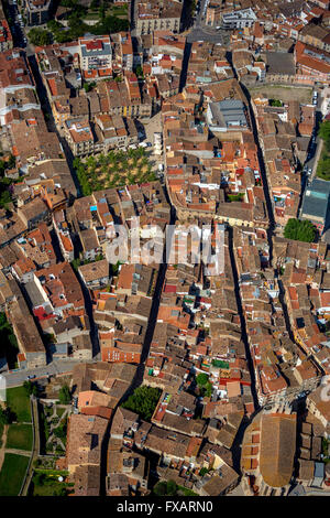 Vista aerea, quadrato, Plaza Mayor, centro città, Banyoles, in Costa Brava Catalogna, Spagna, Europa, vista aerea, uccelli-occhi vista, Foto Stock