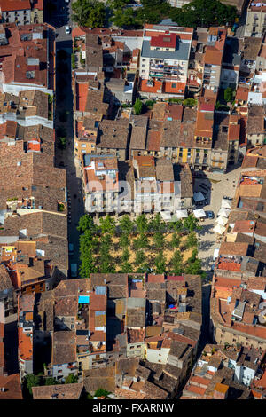 Vista aerea, quadrato, Plaza Mayor, centro città, Banyoles, in Costa Brava Catalogna, Spagna, Europa, vista aerea, uccelli-occhi vista, Foto Stock