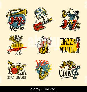 Set di etichette di musica jazz Illustrazione Vettoriale