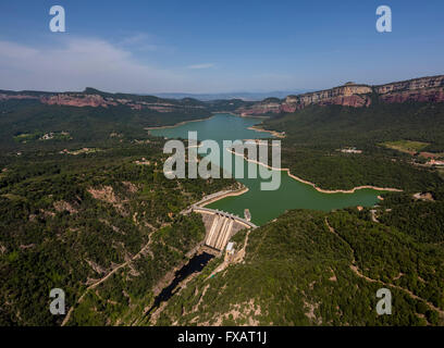 Vista aerea, Panta de Sau, Sau Reservoir, fiumi Ter, Riu Ter, Vilanova de Sau, in Costa Brava Catalogna, Spagna, Europa, antenna Foto Stock