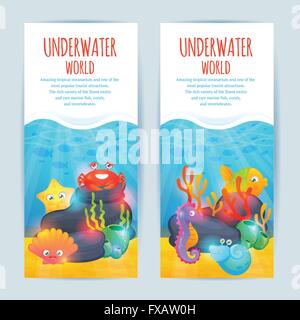 Mare subacqueo animali banner verticale impostato Illustrazione Vettoriale