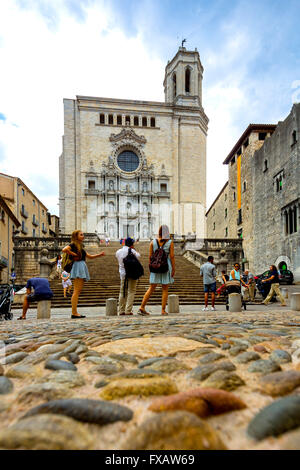 Scale per la Cattedrale di Santa Maria di Gerona, il portale principale, Cattedrale di Santa Maria de Girona, Girona, Catalogna, Gerona, Foto Stock