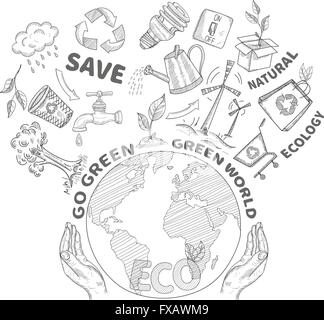 Doodle concetto di ecologia Illustrazione Vettoriale