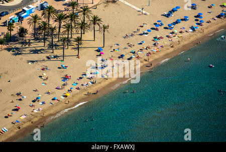 Vista aerea, rose al Golfo di Roses, grattacieli beach resort, Palm Beach, spiaggia in Costa Brava Catalogna, antenna Foto Stock