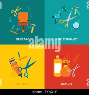 Barbiere piatto composizione di icone Illustrazione Vettoriale