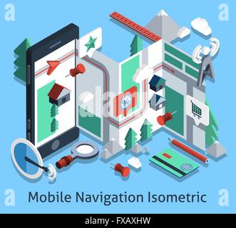 Mobile isometrica di navigazione Illustrazione Vettoriale