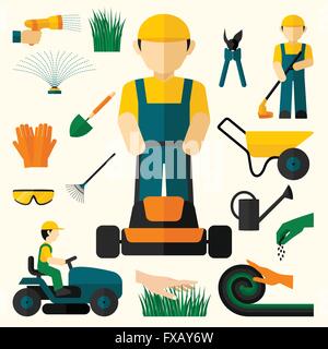 Uomo con tosaerba Illustrazione Vettoriale