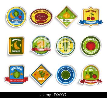 Frutta Verdura stickers Imposta colore Illustrazione Vettoriale