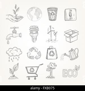 Doodle ecologia impostato Illustrazione Vettoriale