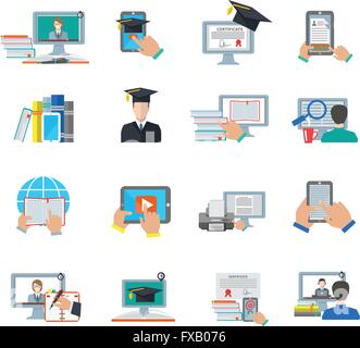 Educazione on line icona piatta Illustrazione Vettoriale