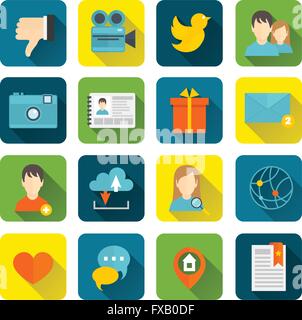 Icone sociale set piatto Illustrazione Vettoriale