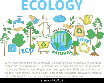 Doodle ecologia impostato Illustrazione Vettoriale
