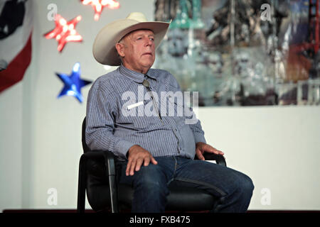 American bovini rancher e anti-governo Cliven attivista Bundy durante un forum ospitato dall'Accademia Americana per l'istruzione costituzionale presso il Burke scuola di base Luglio 22, 2014 in Mesa, Arizona. Foto Stock