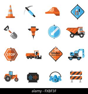 Riparazione di strade icone Illustrazione Vettoriale