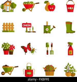 Giardinaggio set di icone Illustrazione Vettoriale