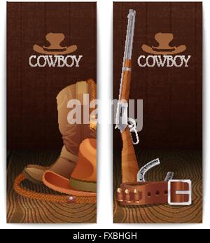 Due cowboy verticale banner Illustrazione Vettoriale