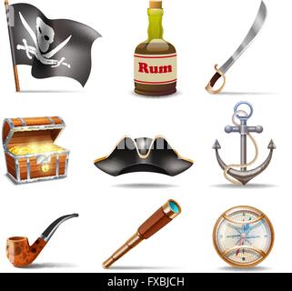 Pirata set di icone colorate Illustrazione Vettoriale