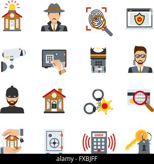 Sorveglianza e sicurezza set di icone Illustrazione Vettoriale