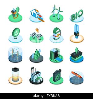 Energia verde isometrica Icone Illustrazione Vettoriale